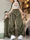 Spring And Autumn Women'S Korean-Style Irregular Design Jazz Street Dance Wide-Leg Pants - Army Green