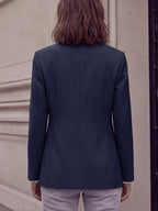 Stand-up Collar with Irregular Slanted Placket, Women's Casual Blazer, Versatile and Elegant Commuter Blazer Top, Dual-wear Suit for Daily and Workplace, Lined, with Pockets - Blue Navy