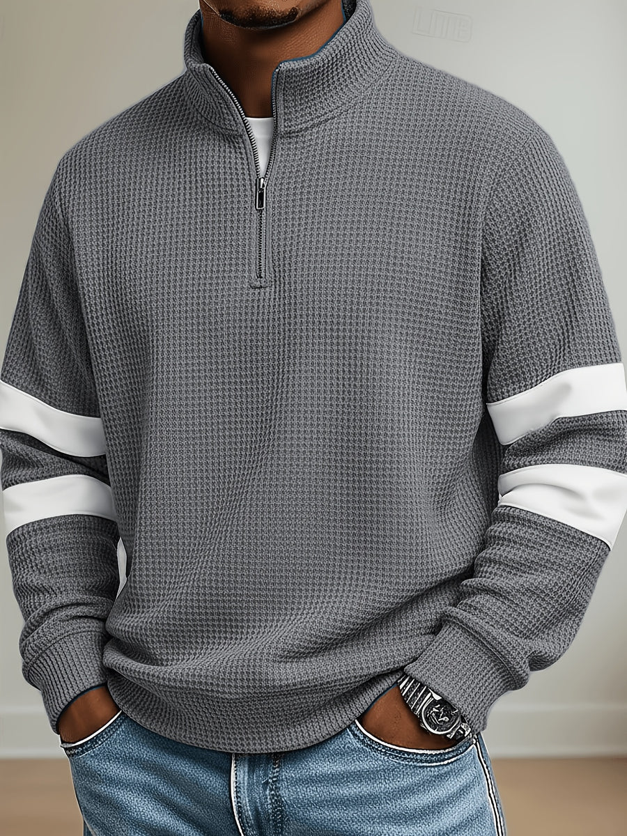 Men'S Henley Zip-Up Shirt - Grey