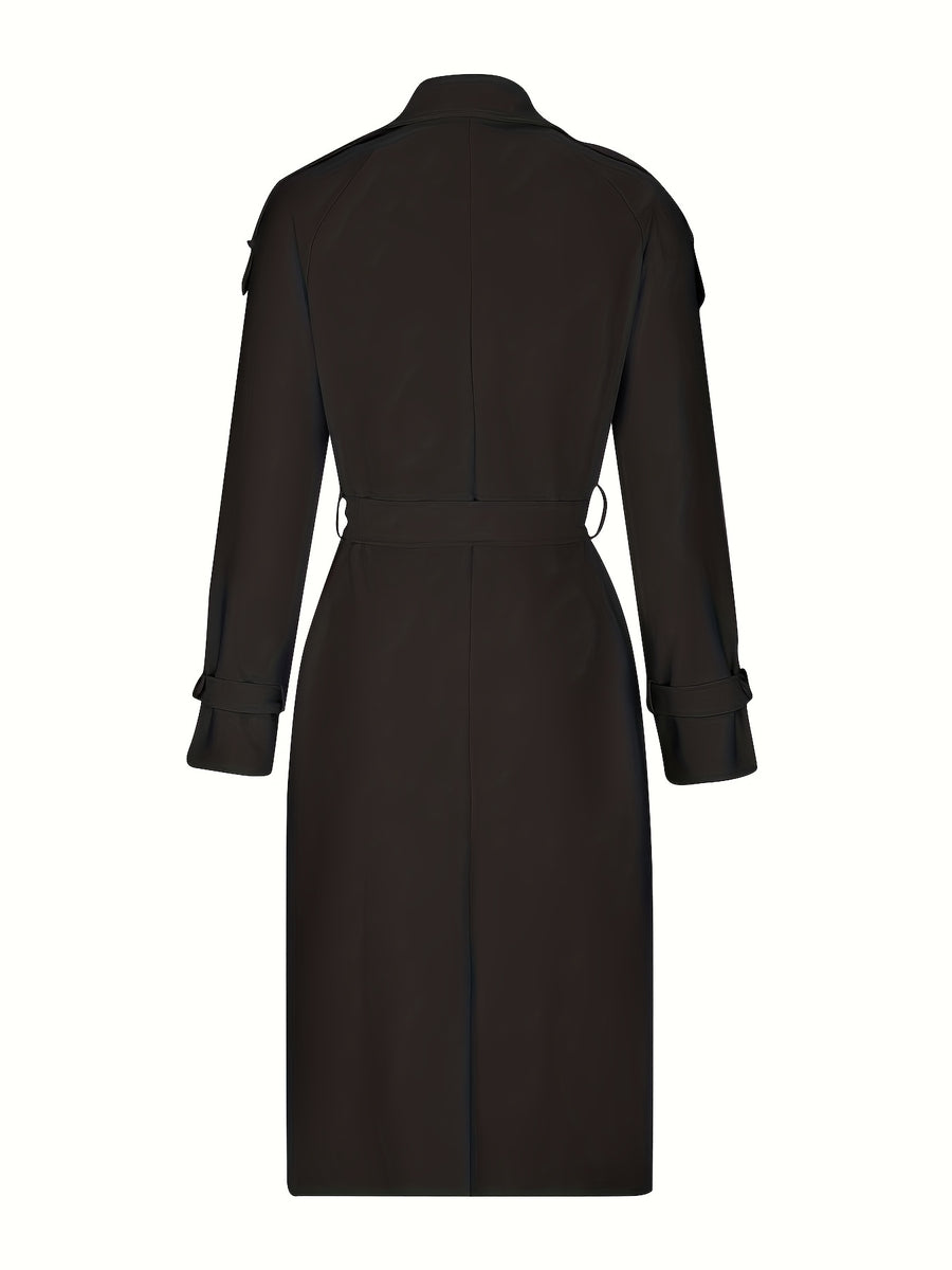 Women'S Autumn Winter Casual Temperament Solid Color Trench Coat Mid-Length Outerwear - Deep Grey