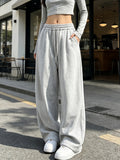 Spring And Autumn Drapey Loose Wide-Leg Athletic Pants for Women, Elastic Waist Drawstring High-Waist with Pockets, Easy All-Match Jogger Pants - Grey