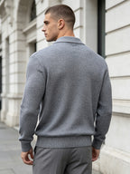 Men'S Business Light Luxury Style Lapel Honeycomb Texture Knit Polo Shirt, Soft Skin-Friendly Knit Fabric, 3D Honeycomb Texture Premium Texture, Slimming And Non-Tight, Long Sleeve Design Easy And Atmospheric Without Extra Logo - Light Grey