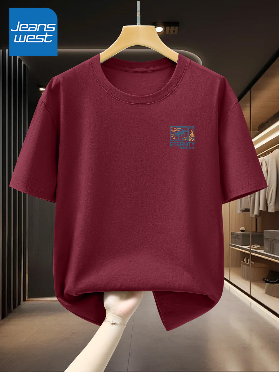 100% Men'S Summer Casual T-Shirt, Loose Fit - Claret-1