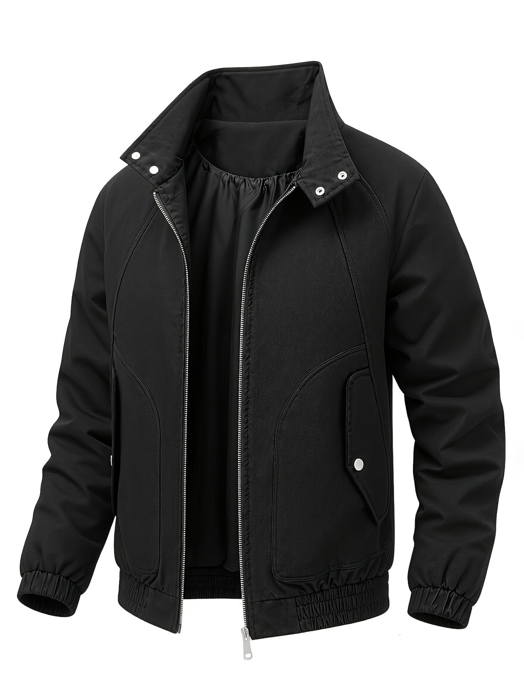 2026 New Men'S Stand-Up Collar Jacket, Windproof Premium Lightweight Breathable Durable Comfortable Fabric, Loose Casual Fit Outerwear, Suitable for Streetwear, Daily Leisure, Commuting, And Outdoor Travel, Full Zipper Closure - Black