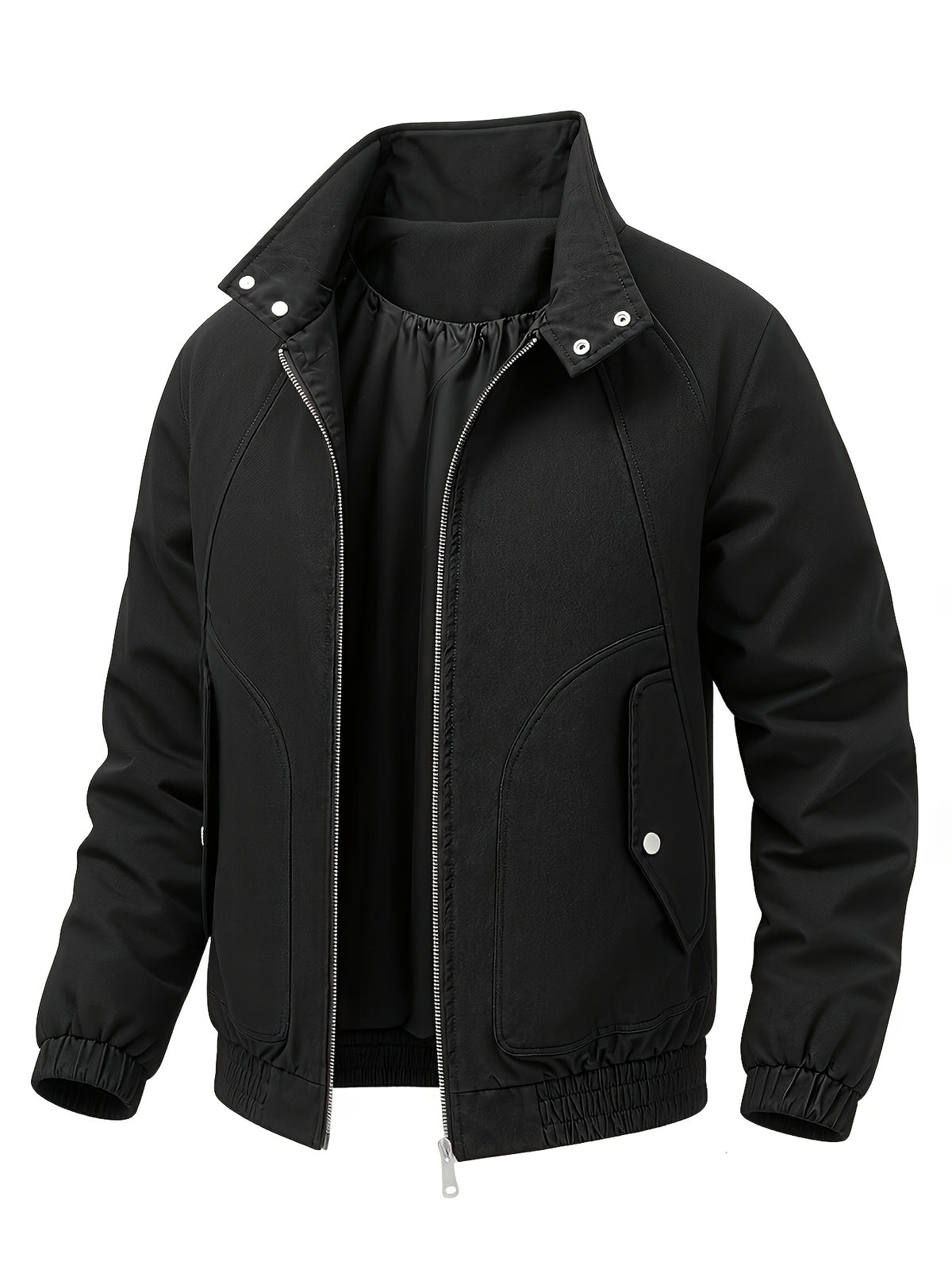 2026 New Men'S Stand-Up Collar Jacket, Windproof Premium Lightweight Breathable Durable Comfortable Fabric, Loose Casual Fit Outerwear, Suitable for Streetwear, Daily Leisure, Commuting, And Outdoor Travel, Full Zipper Closure - Black
