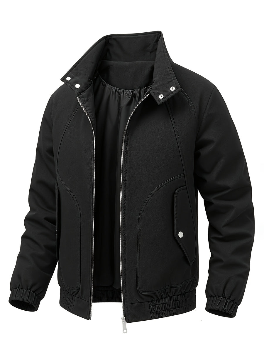 2026 New Men'S Stand-Up Collar Jacket, Windproof Premium Lightweight Breathable Durable Comfortable Fabric, Loose Casual Fit Outerwear, Suitable for Streetwear, Daily Leisure, Commuting, And Outdoor Travel, Full Zipper Closure - Black