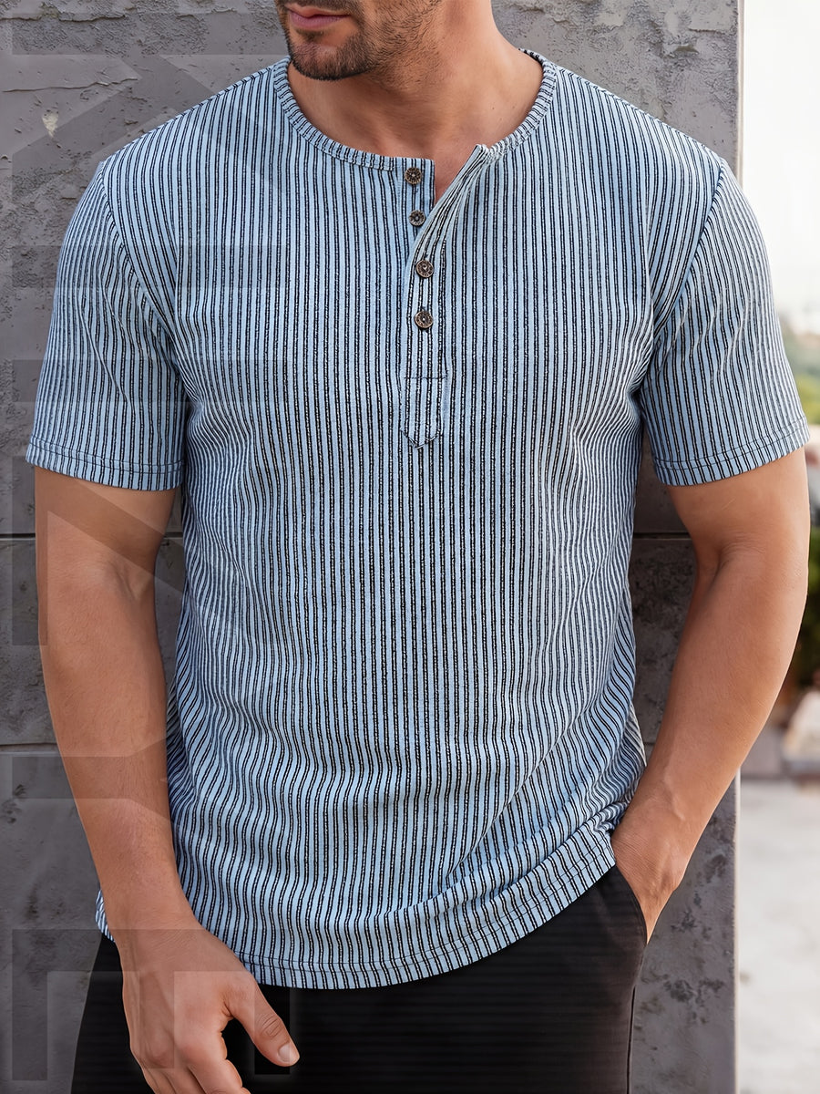 Pearson OBM Men's High-Quality Clothing - Men's Heavy-Duty Henley Shirt - Single-Button Collar & Chest Placket, Casual Button-Front Blouse, Thick, Soft, and Comfortable Fabric, Machine Washable Solid Color Sweater - Versatile for Smart-Casual - Sky Blue