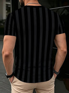 [Print Design-Not Textured] Men'S V-Neck Short Sleeve T-Shirt, Fashion Black Vertical Stripe Slim Fit Casual Commuter Top - Print V-Neck T-Shirt - Mixed colors