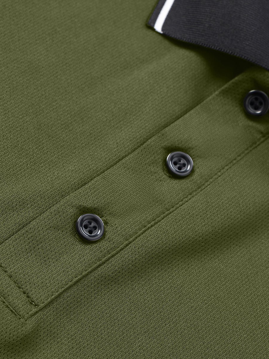 3pcs Men's Long-Sleeve Polo Shirt Set, Golf Business Casual Sport Lapel Top, Multiple Colors Available, Spring/Autumn Base Layer, Solid Color Simple Style, Breathable, Wrinkle-Resistant, and Easy-Care Top - Army Green-Navy Blue-Wine Red