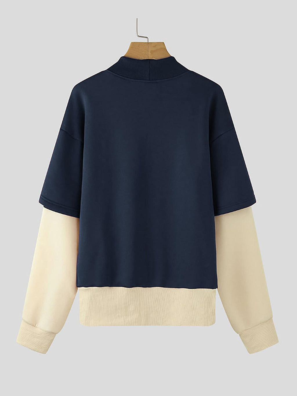 Men'S Lightweight Casual Pullover with Color Block Patchwork, Featuring Long Sleeves And a Crew Neck, Perfect for Daily Street Wear - Navy Color