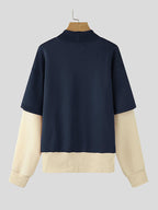 Men'S Lightweight Casual Pullover with Color Block Patchwork, Featuring Long Sleeves And a Crew Neck, Perfect for Daily Street Wear - Navy Color
