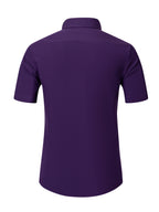 Men's Short-sleeve Shirt with Stand-up Collar/Henley Collar Design, Featuring Exquisite Peak-shaped Embroidery on the Chest - Deep Purple