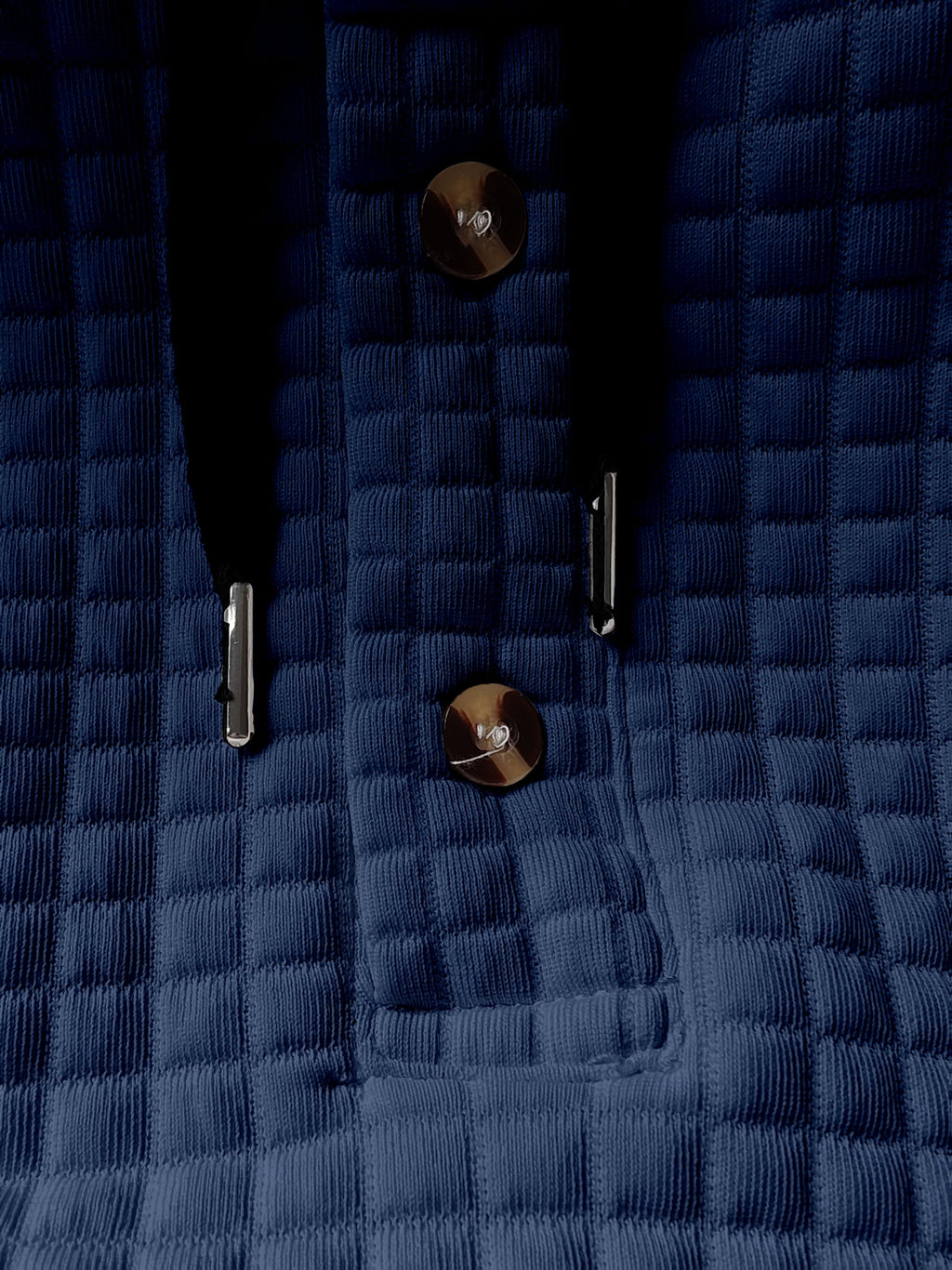 Men'S Fashion Hooded Sweatshirt, Autumn/Winter New Long Sleeve Half-Open Cardigan Top, Niche Small Checkered Jacquard Comfortable Warm Fabric, Solid Color Knit with Hood Craft Trendy Men'S Clothing, New Fabric Craft Design - Navy Color