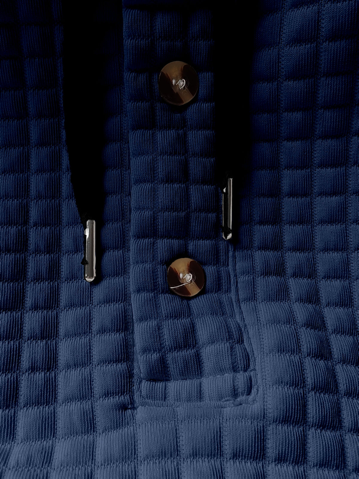 Men'S Fashion Hooded Sweatshirt, Autumn/Winter New Long Sleeve Half-Open Cardigan Top, Niche Small Checkered Jacquard Comfortable Warm Fabric, Solid Color Knit with Hood Craft Trendy Men'S Clothing, New Fabric Craft Design - Navy Color