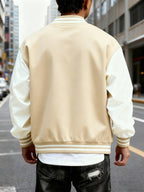 Men's Trendy Baseball Jacket with New York Style NY Letter Graphic Design - Contrast Sleeve Color Block Style - Button Closure with Stretchable Fabric, Versatile and Comfortable Jacket for All Seasons - Suitable for Outdoor Travel, Sports, and Friend - Khaki