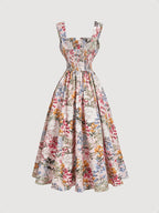 Women's Spring/Summer Romantic Floral Print Waist-Cinching Elegant Thick Spaghetti Suspender Dress for Vacation and Dates - Pink 2