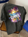 Men's New Pure Cotton Crew Neck Short Sleeve T-Shirt with Summer Vibe Palm Tree Sunset Print, Suitable for Vacation, Leisure, Comfortable, Soft, Breathable, Summer Essential - Dark Gray