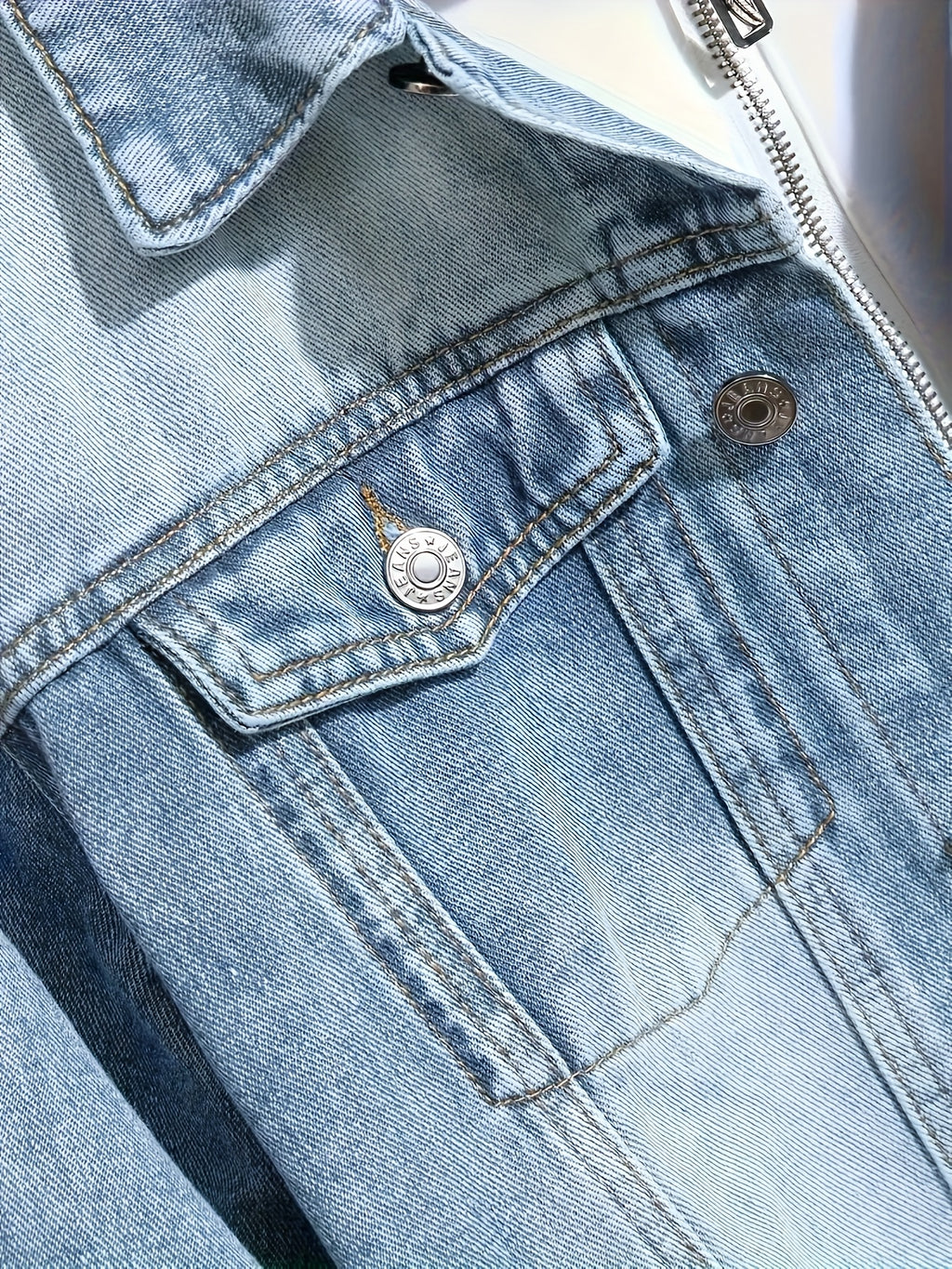Men's Slim-fit Cotton Jacket, Men's Denim Jacket, Without T-shirt - Bright Steel Blue