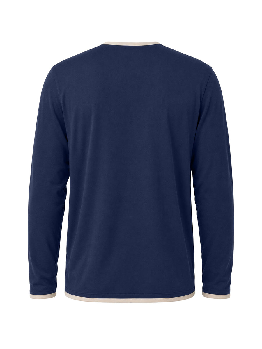 2pcs Men's Long Sleeve Henley Shirt, Versatile T-Shirt for Spring, Summer, and Autumn, Vacation and Streetwear, Half-Button Crew Neck Design, Soft, Comfortable, and Durable Knitted Fabric, Regular Fit, Solid Color, Suitable for Outdoor Leisure - Navy Blue+Dark Grey