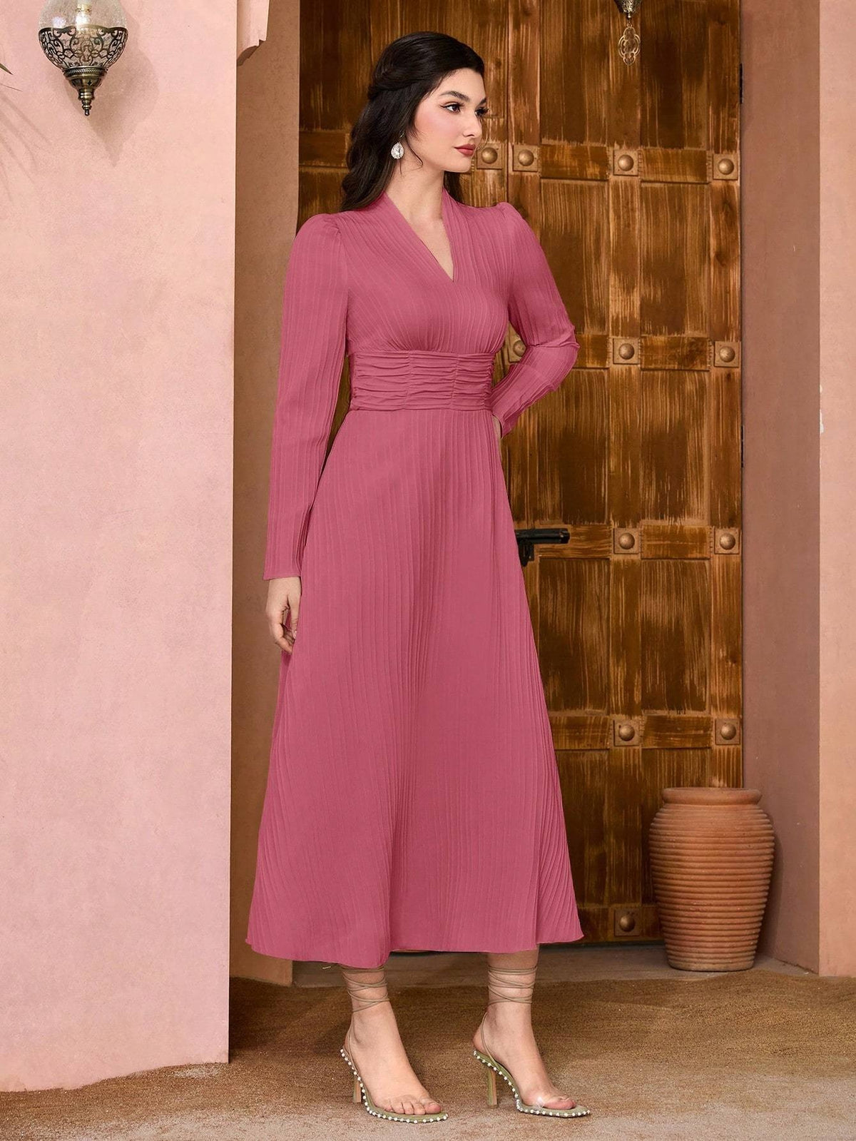 Fashion Casual Solid Color Women's Maxi Dress - Coral Pink