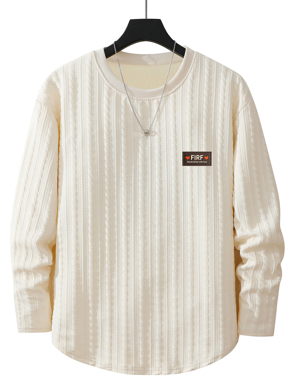 Men's Round Neck Fashionable Vintage Artistic Style Jacquard Knit Textured Fabric Autumn/Winter Long Sleeve Casual Outerwear Regular Fit Versatile Top for Dates, Gatherings, and Outings - Apricot