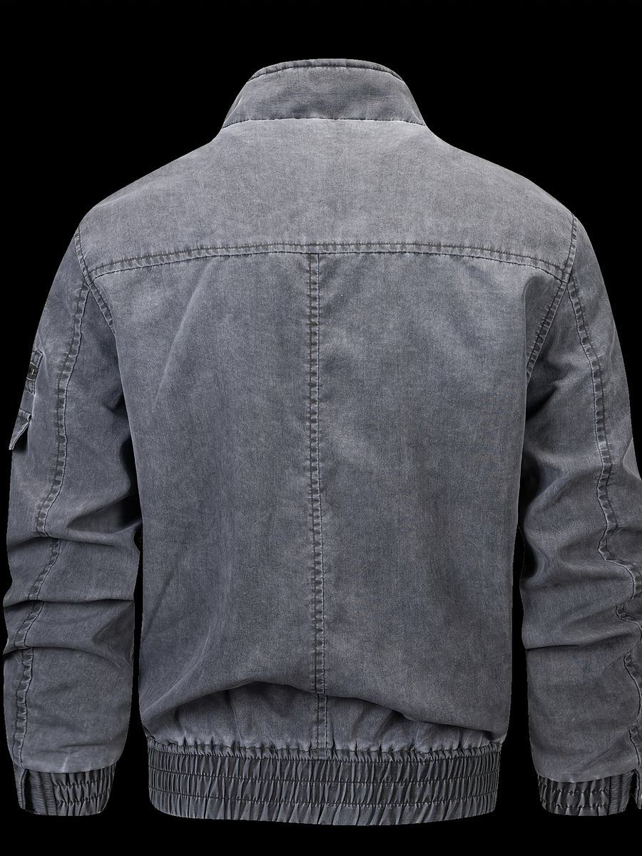 New Spring Autumn Winter Washed Distressed Sole Zipper Jacket - Black