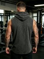 Men'S Vintage Distressed Hooded Vest - Dark Gray/Black with a Retro Washed Effect - Regular Fit Top - Unisex Casual Streetwear - Comfortable Summer Style - Black
