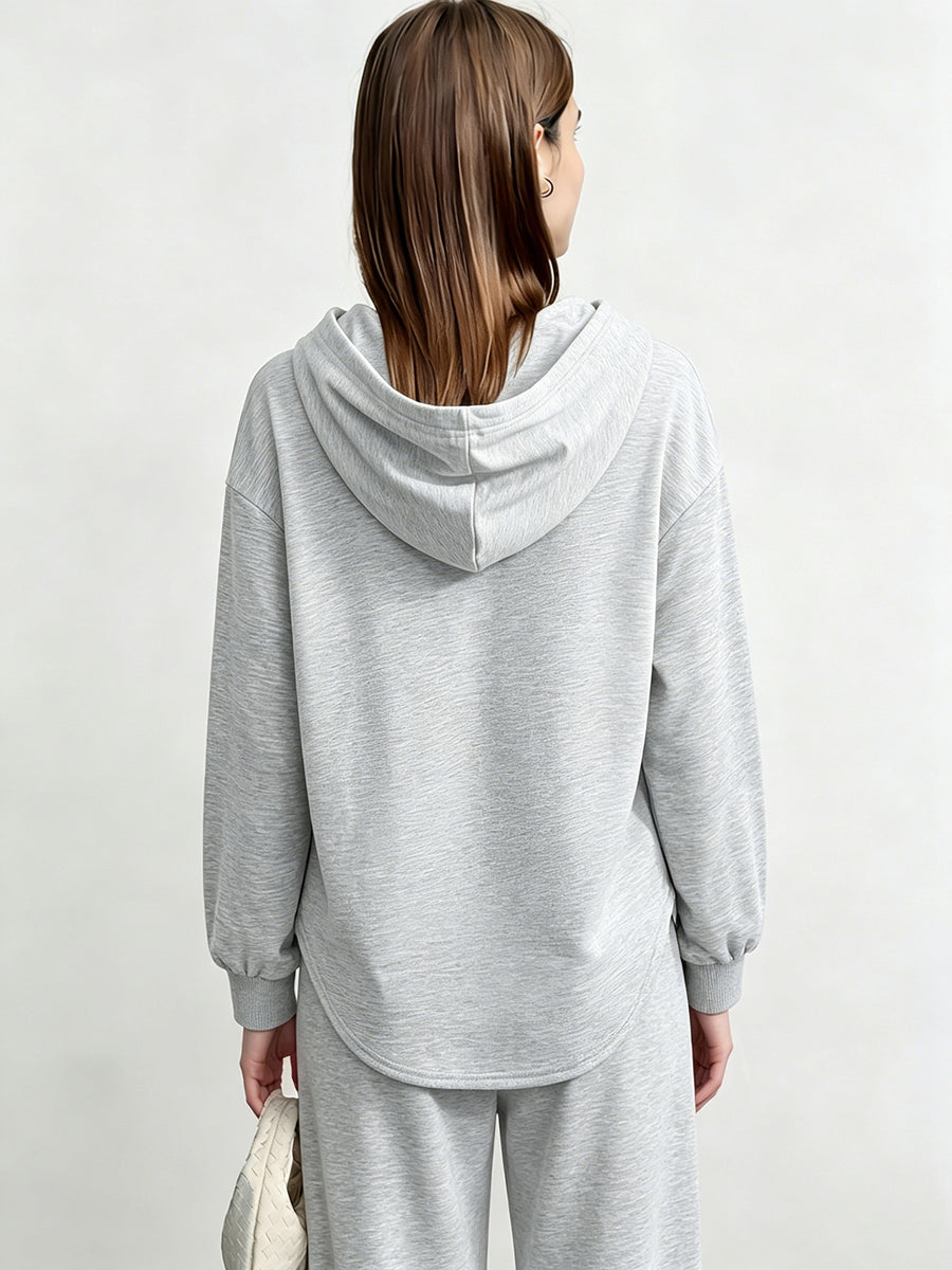 Women's Casual Long Sleeve Drawstring Hoodie And Elastic Waist Jogger Pants Set - Comfortable 2pcs Pullover Sweat Suit, Soft Loungewear, Relaxed Fit Activewear - Perfect for Yoga, Running, Gym Workout, Daily Wear, Traveling, Fitness, And Outdo - Light Grey