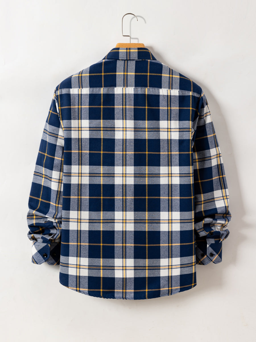 New Trendy Men'S Brushed Checkered Shirt Fall Winter Casual Jacket Outerwear - Deep Sky Blue