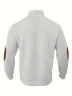 MILANO Italian Stand Collar Men'S Sweater Autumn Winter Jacquard Diamond Check Business Casual Half-Button Pullover, Knit - White