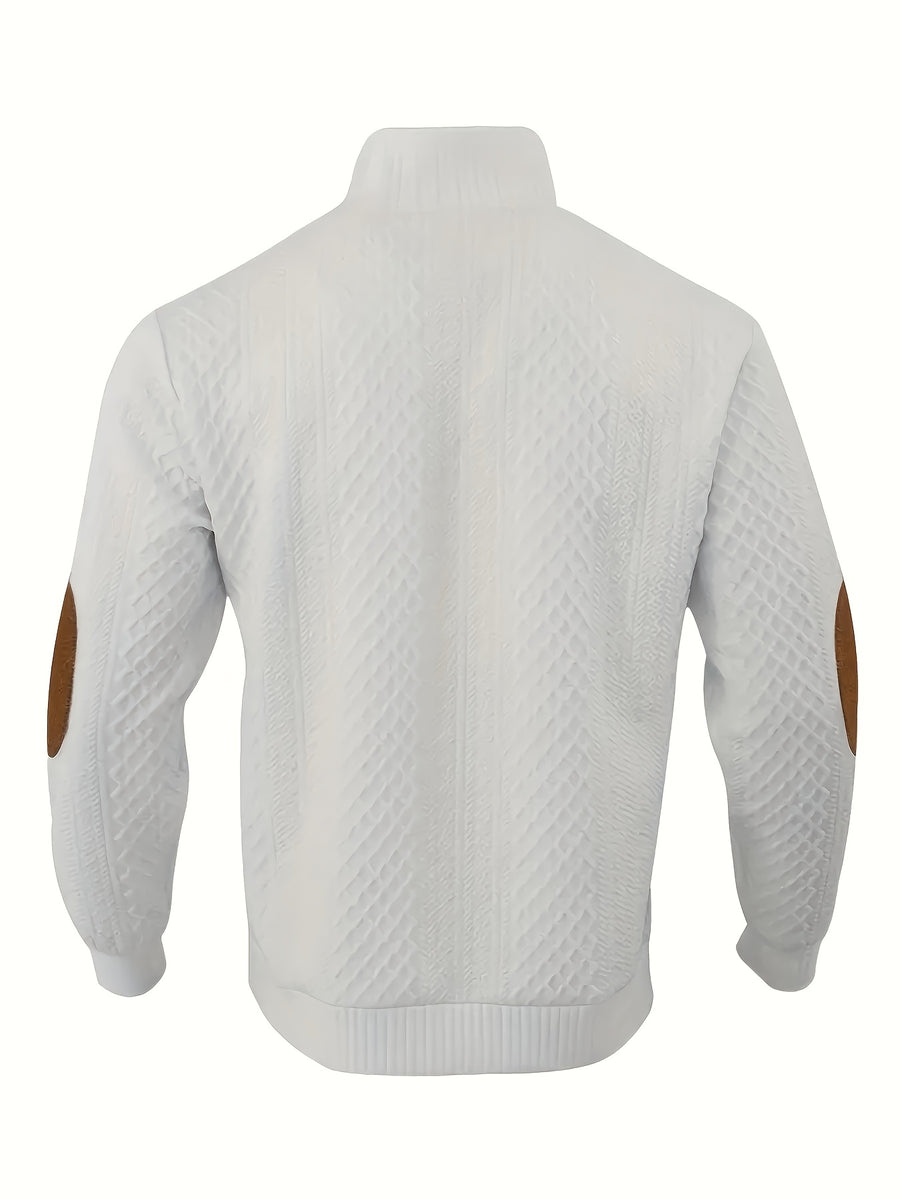 MILANO Italian Stand Collar Men'S Sweater Autumn Winter Jacquard Diamond Check Business Casual Half-Button Pullover, Knit - White