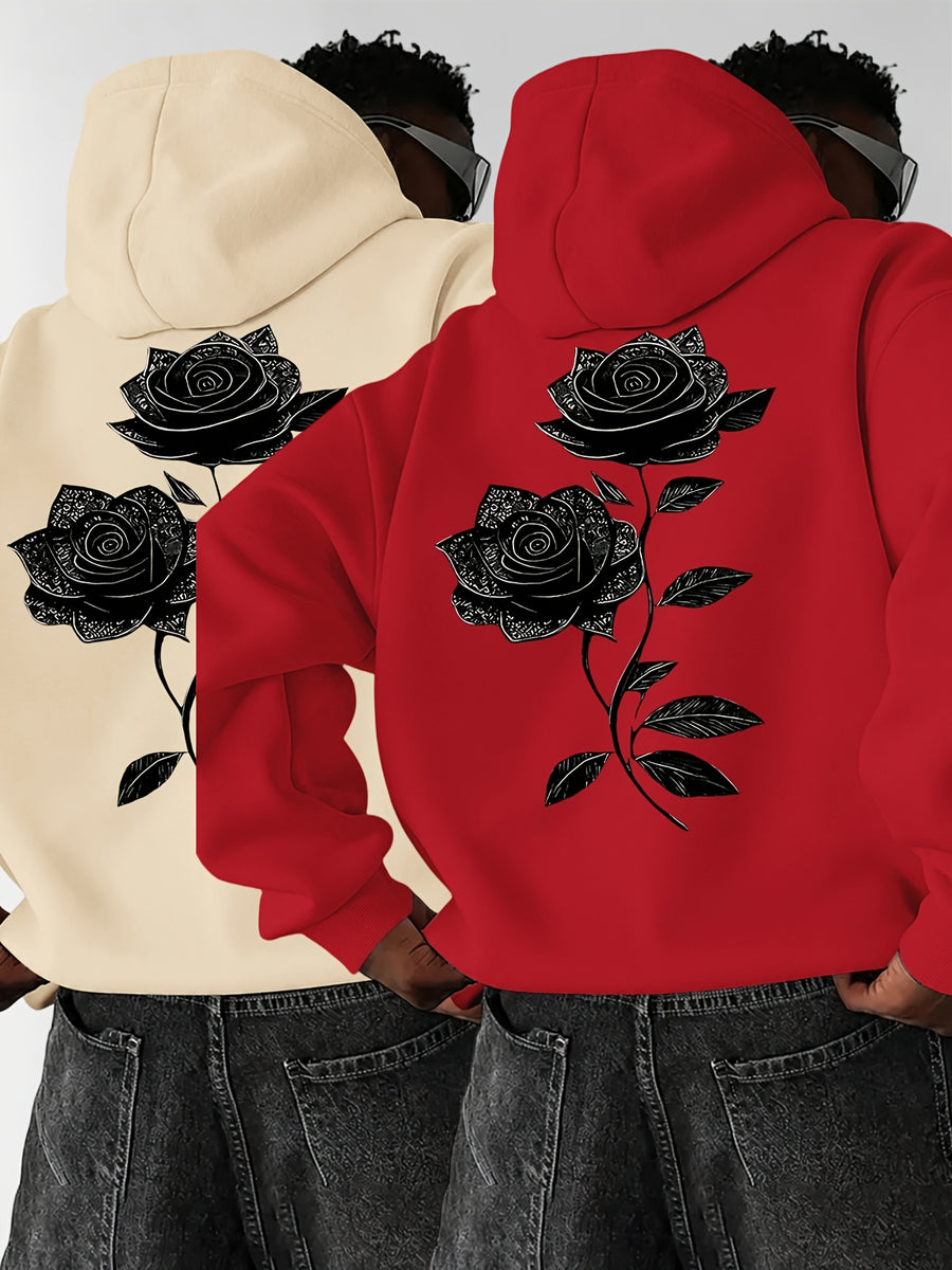 Men'S Autumn Winter Letter Print Hooded Fleece-Lined Sweatshirt, All-Match Sport Casual Loose Hooded Sweatshirt 2pcs Set - Red-Apricot Color-Black