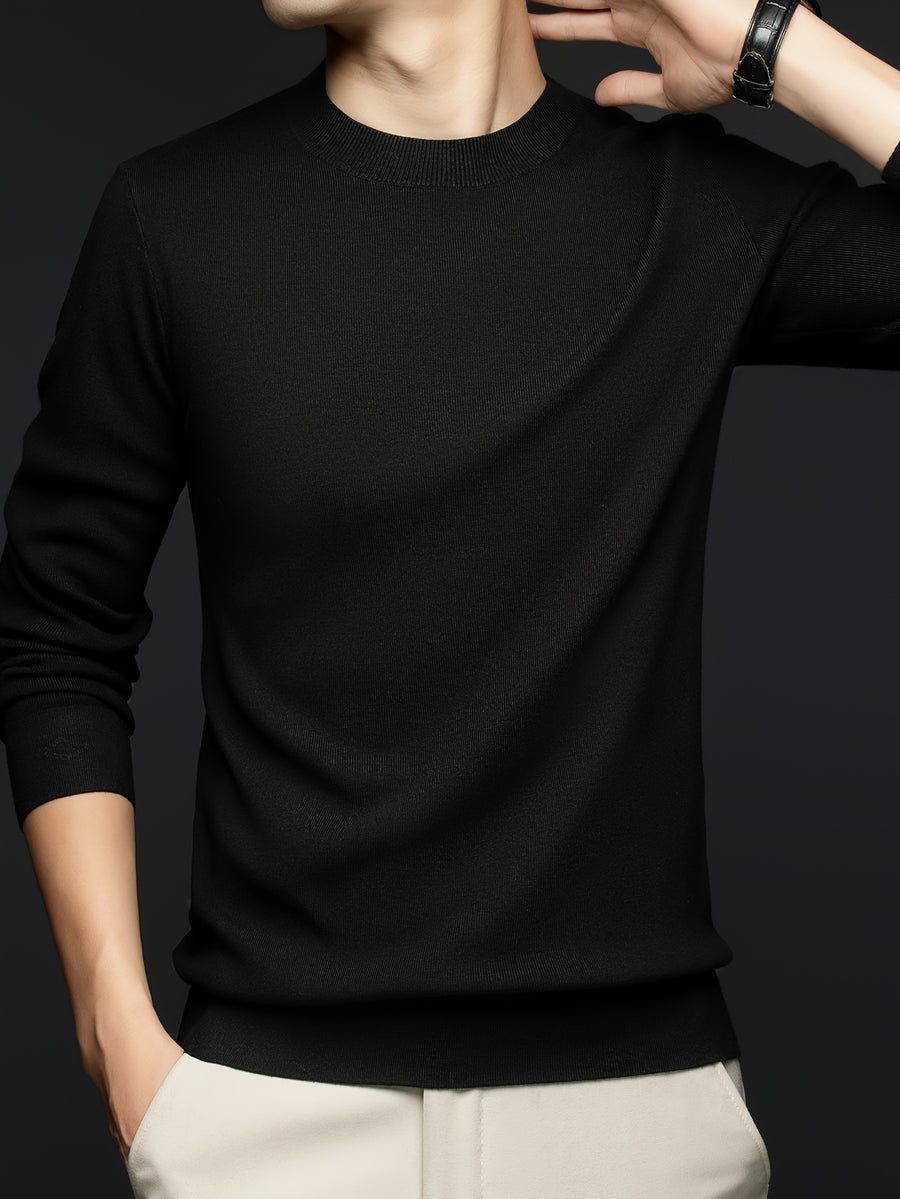 Men's Basic Crewneck Knit Sweater, a Versatile Collar Style That Never Goes Wrong in Business-casual Settings. It Doesn't Cling to the Body or Look Bulky, and Maintains a Neat Fit Even After Long Hours of Commuting Wear - Black