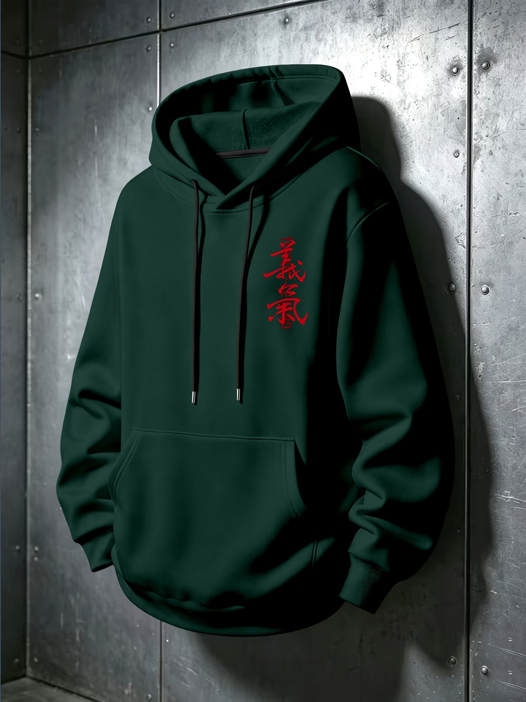 Men'S Autumn Winter Letter Print Hooded Sweatshirt, Versatile Sport Casual Loose Hoodie - Green