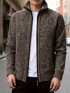 1pc Men's Knitted Cardigan Stand up Collar Jacket with Multiple Colors to Choose From, Simple and Stylish Design, Easy to Match with Shirt/T-shirt, Perfect for Commuting and Leisure, Showcasing Elegant Temperament (only One Jacket) - Coffee Color