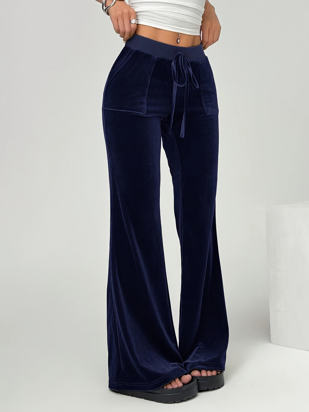 Spring/Summer Directional Women'S Solid Color Flared Pants - Blue