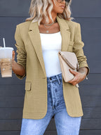 Fashionable Women's Elegant Blazer, Stylish Commuter Versatile Cardigan with Real Pockets, Solid Color New Casual Spring Jacket - Khaki