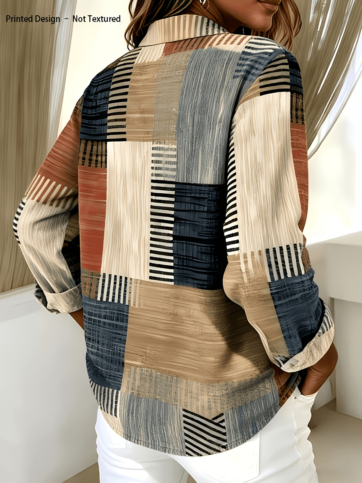 Elegant Special Edition Women's Printed Shirt - Long Sleeve Button- Shirt, Classic Collar, Machine Washable, Suitable for Office, Commuting, or Formal Events, Office Attire, Sophisticated Casual - Mixed colors