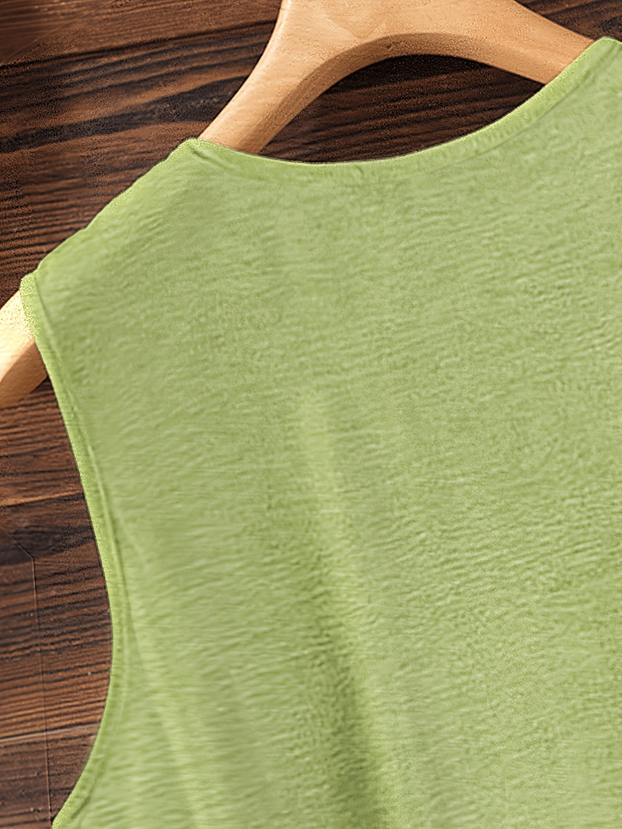 Sleeveless V-Neck Casual Tank Top with Letter Print, Perfect for Summer And Spring, Women'S Apparel - Green