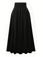 Elegant Women's Pleated Skirt for Daily and Holiday Wear, Christmas-Themed Color Palette, Elegant Korean-Style Belted Maxi Skirt - Black