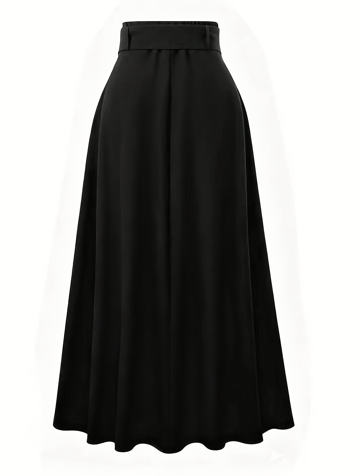Elegant Women's Pleated Skirt for Daily and Holiday Wear, Christmas-Themed Color Palette, Elegant Korean-Style Belted Maxi Skirt - Black