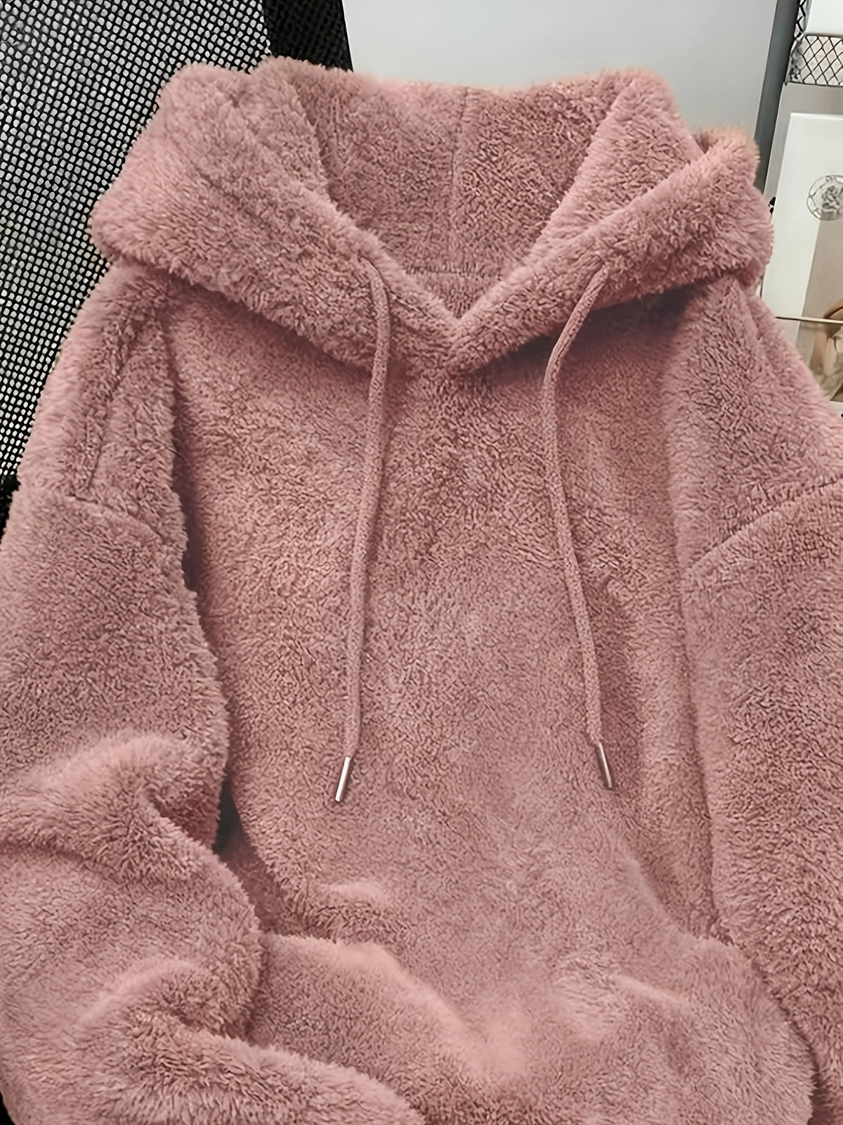Item No.: WY260615083 Women's Autumn/Winter Loose Fit Hooded Sweatshirt, Soft and Warm Faux Hoodie, Suitable for Daily Work, Commuting, Dating, and Home Wear - pink