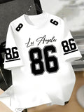 Women's Los Angeles No.86 American Football Jersey T-Shirt - Short Sleeve Crew Neck Pullover with Number 86 Print, Casual Swear Suitable for Football Fans, Machine Washable Apparel - White