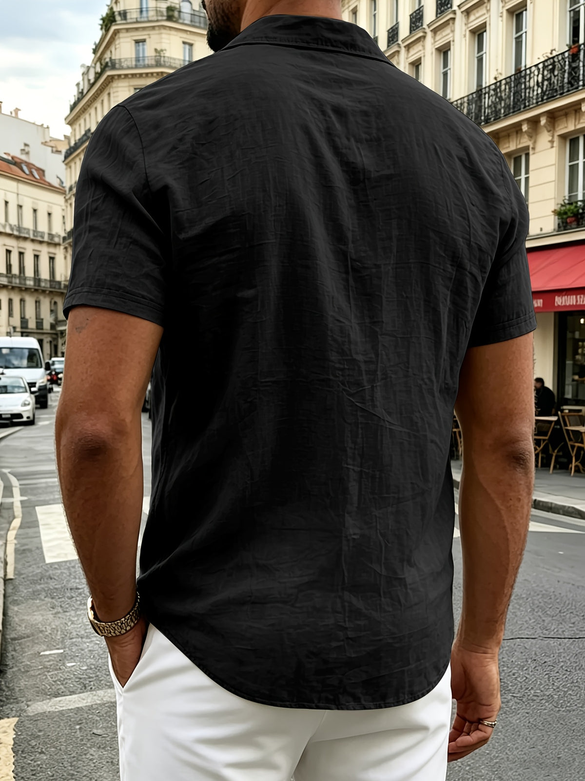 Men's Short-sleeve Shirt, Made of Comfortable and Breathable Fabric, Suitable for Daily Outings, Outdoor Sports, Travel, and Vacations. Lightweight and Airy with a Regular Fit, Ideal for the Beach, Hiking, Evening Wear, and Casual Street Style. - Black