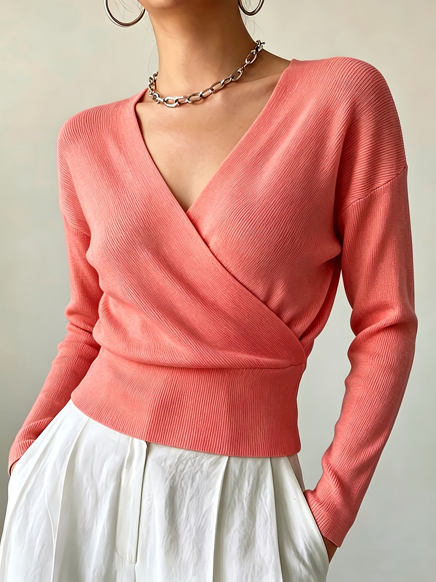 Women'S New Arrivals INS Autumn/Winter Cross-Collar Pullover, Elegant Versatile Loose Fit Machine Washable Long-Sleeve Knitwear - Red