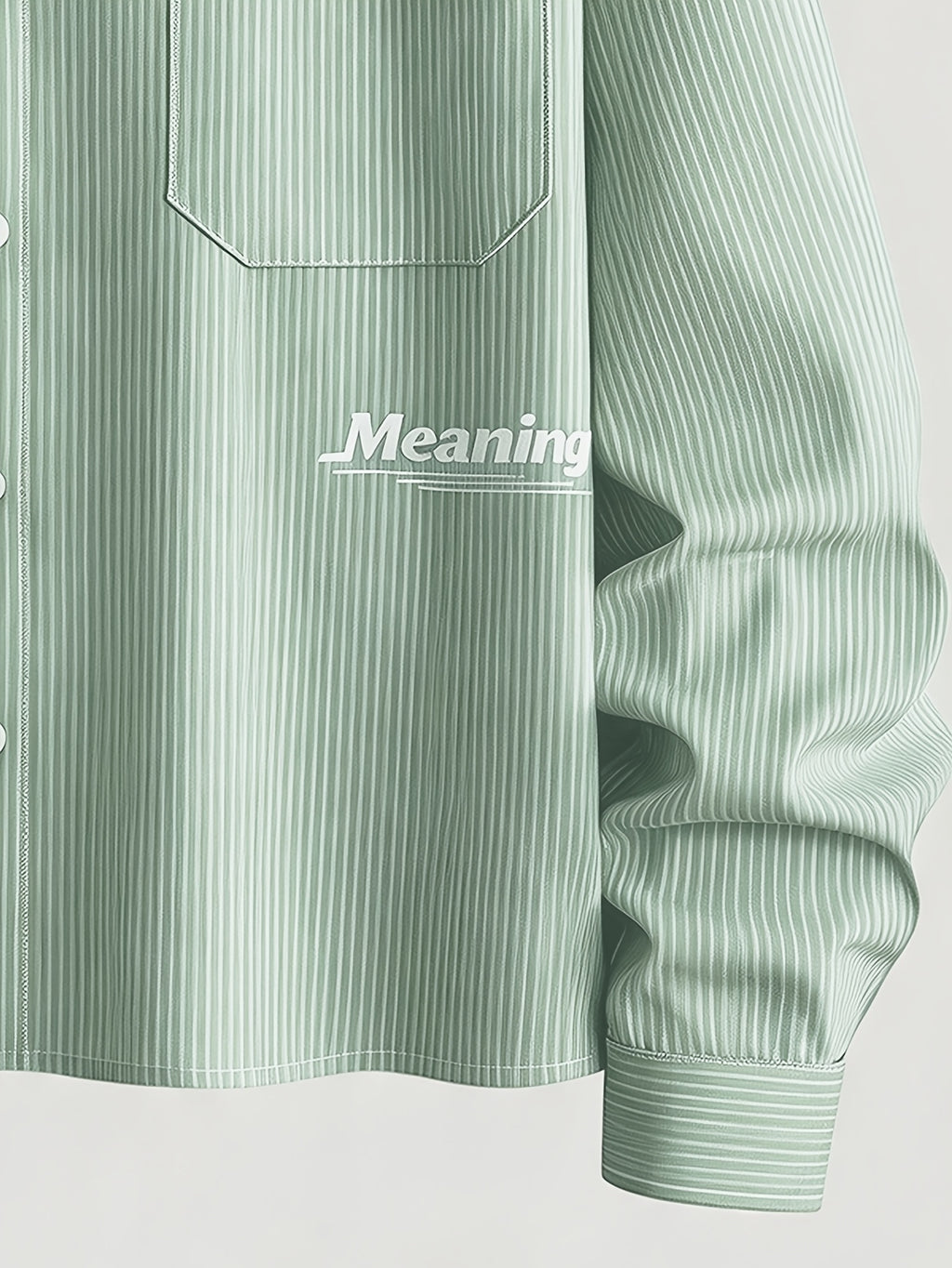 Men's Striped Long-Sleeve Shirt with Letter Iron-On Print, Trendy and Fashionable, Light Business Casual, Simple Four-Season Style, Short and Long-Sleeve Shirt - Light Green