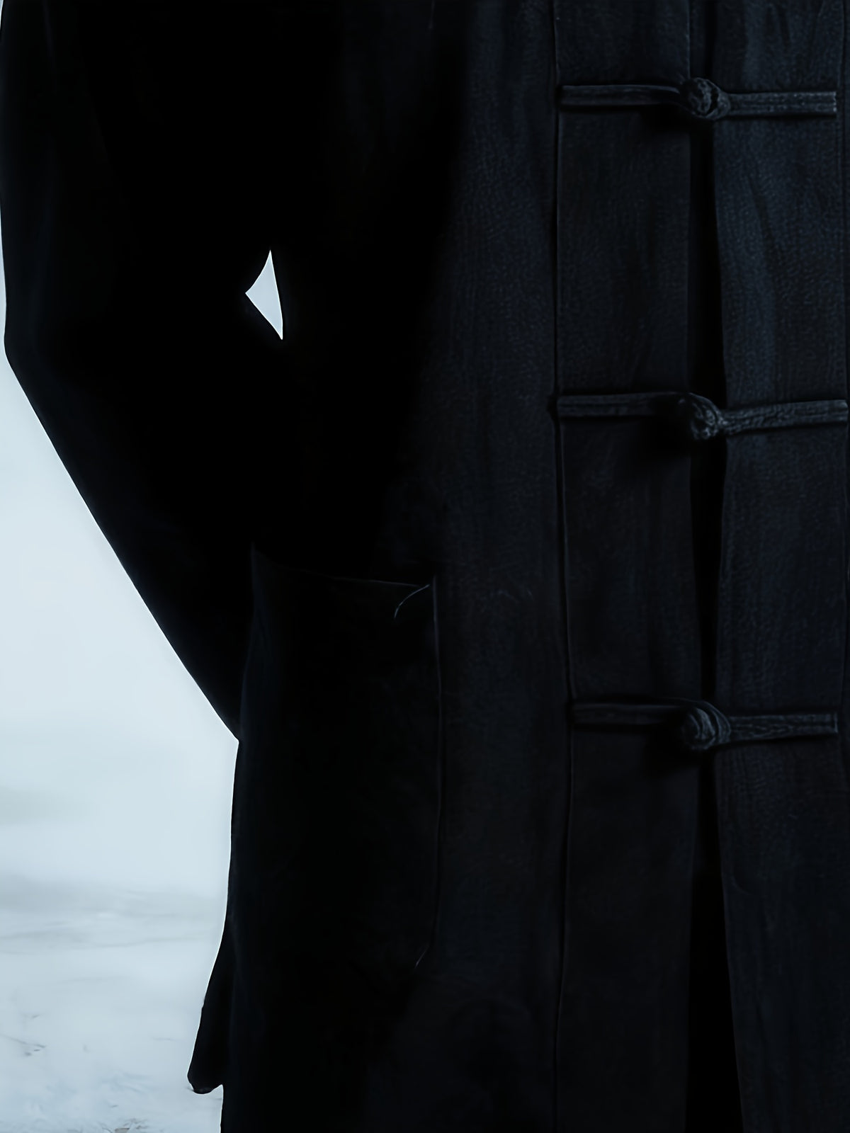 New Chinese Style Men'S Long Sleeve Shirt - And Linen Ethnic Characteristic Practice Clothes - Zen Retro Tang Style Thin Jacket (Solely Includes One Jacket) - Midnight Black