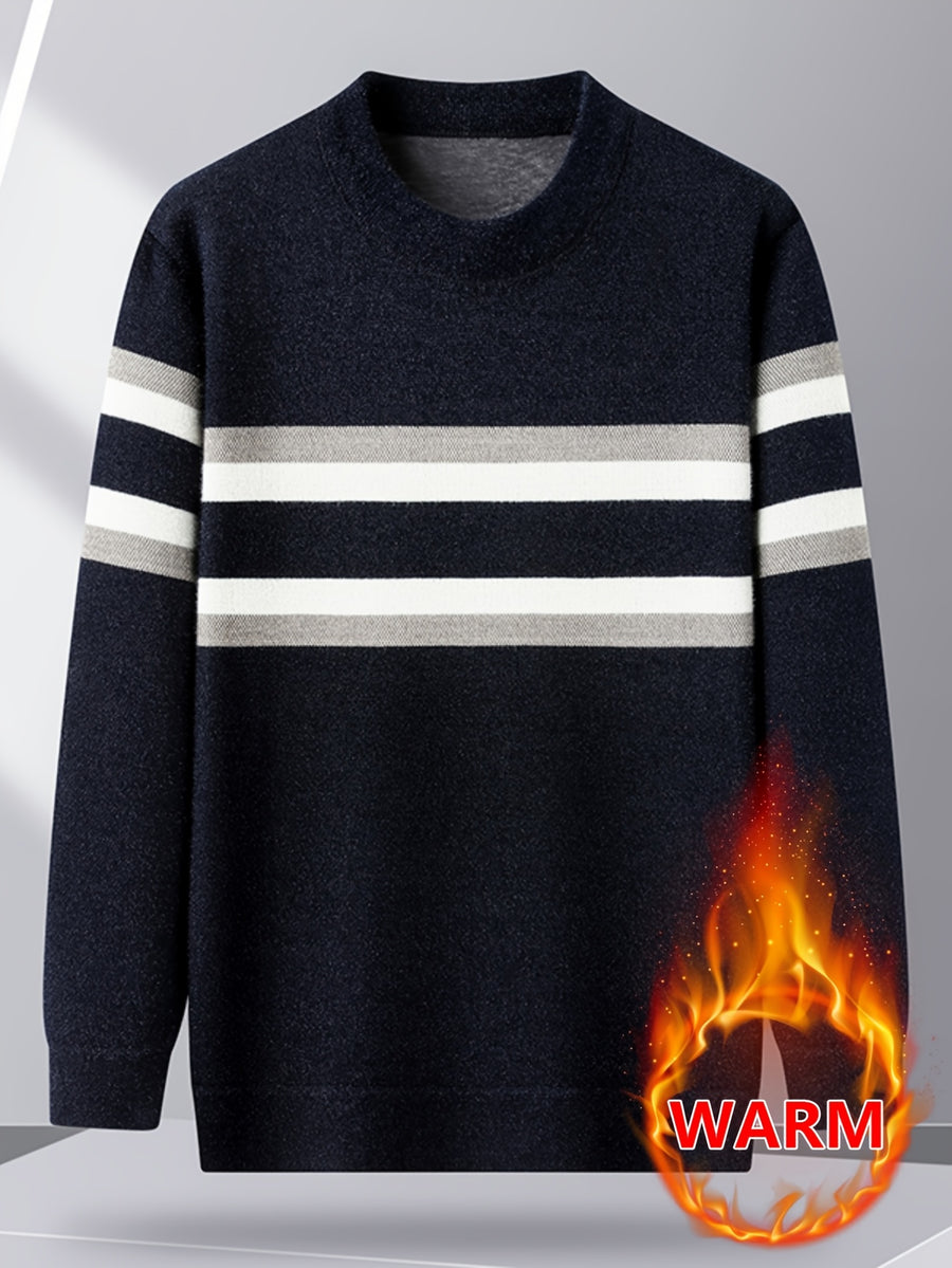 Minimalist Urban -Lined Crewneck Knit Sweater for Warm Daily Commuting - Shangqing