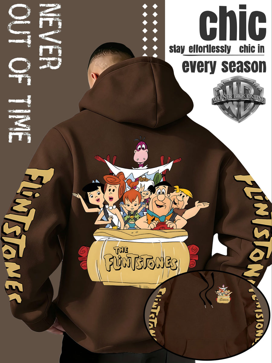 Men'S Hooded Sweatshirt, Cool American Retro Street Style, Classic Original Family Full Assembly Design, with Vintage Bold Font Decoration, Sleeve Theme Patterns, Machine Washable And Non-Deformable, Fall/Winter Skin-Friendly Warm Long Sleeve Top - Coffee Color