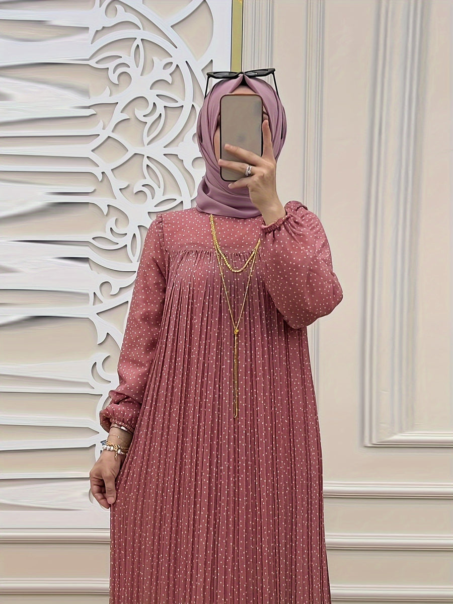 Women'S Middle Eastern Muslim Chiffon Polka Dot Print Long Dress - The color of rouge